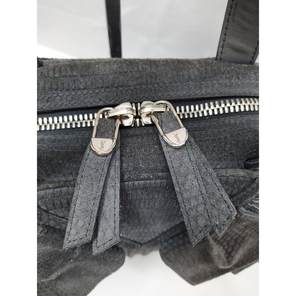 Yves Saint Laurent Obi Bowler Gray Suede Top Handle Satchel Bag With Wallet - Picture 6 of 16